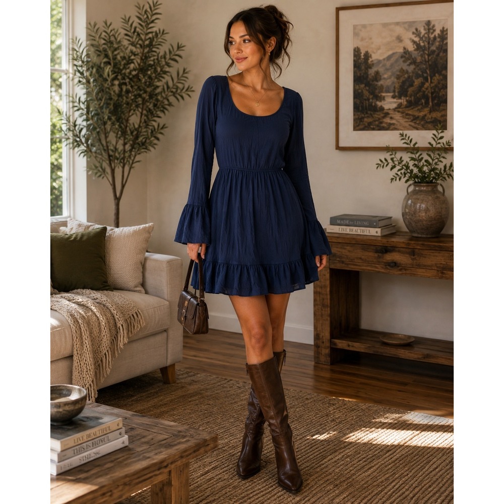 ModCloth‎ Dress Womens XS Navy Blue Cottagecore Boho Dark Academia
